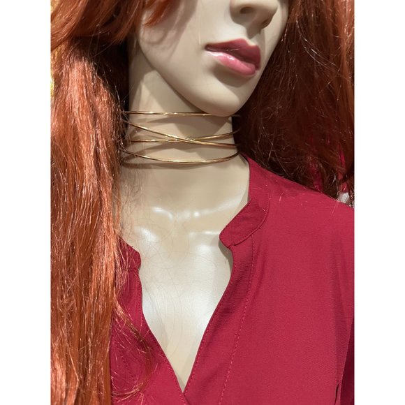 Chunky gold necklace cuff choker big statement oversized large metal statement - Picture 6 of 7